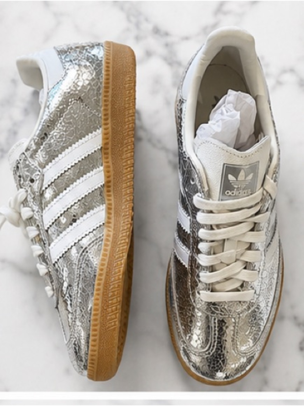 adidas Samba OG Metallic Silver with Gum Sole - Picture 2 of 5